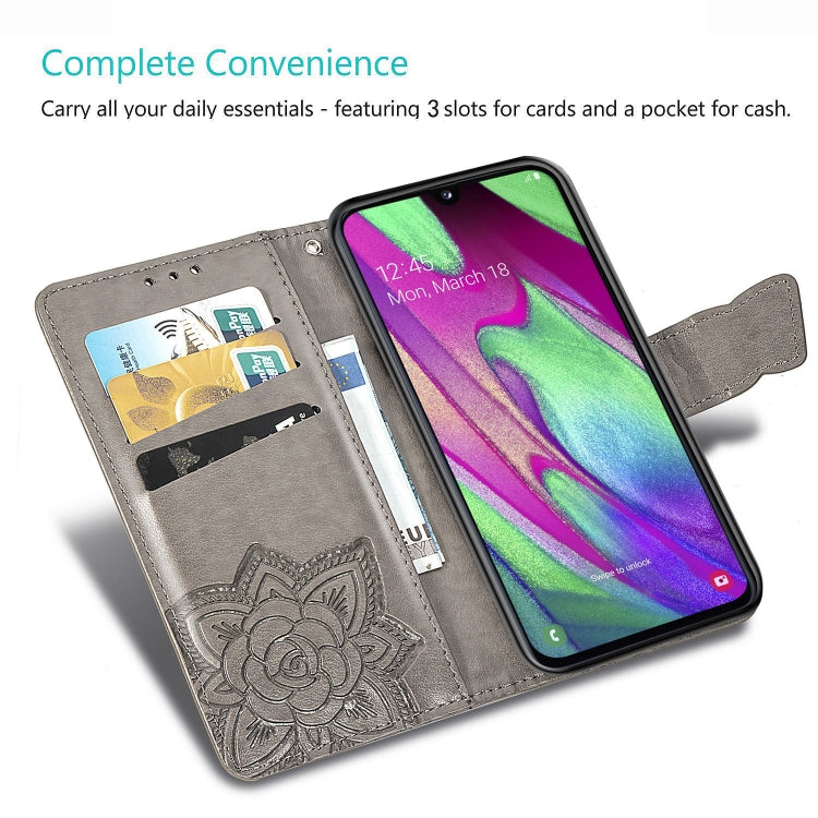Butterfly Love Flowers Embossing Horizontal Flip Leather Case for Galaxy A40, with Holder & Card Slots & Wallet & Lanyard, For Galaxy A40
