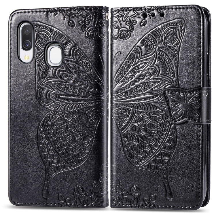 Butterfly Love Flowers Embossing Horizontal Flip Leather Case for Galaxy A40, with Holder & Card Slots & Wallet & Lanyard, For Galaxy A40