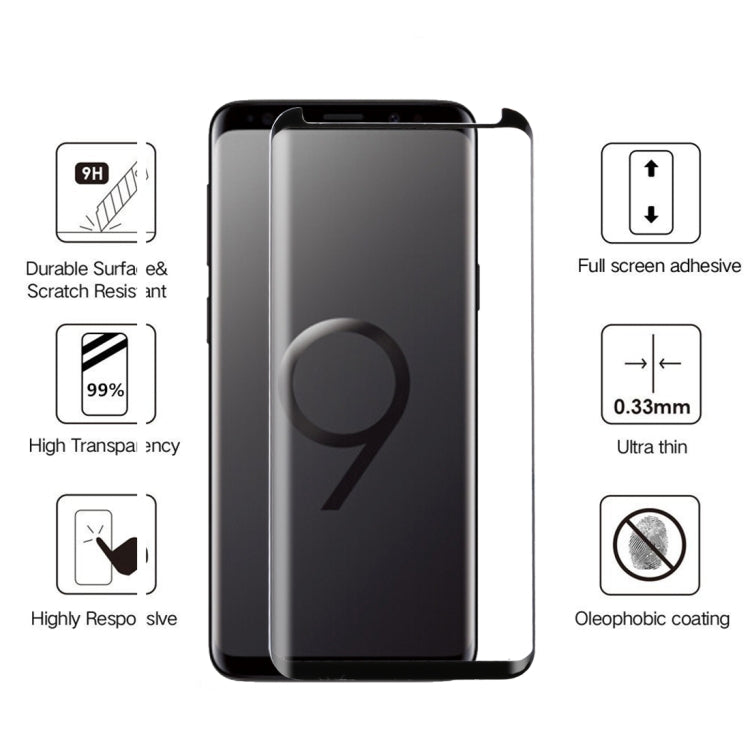 For Galaxy S9 0.33mm 9H Surface Hardness 3D Curved Edge Anti-scratch Non-full Screen HD Fully Adhesive Glass Screen Protector, For Galaxy S9 Fully Adhesive