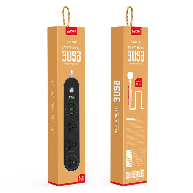 LDNIO SC3301 3 x USB Ports Travel Home Office Socket, Cable Length: 1.6m, US Plug, SAS8610AUS, SAS8610BUS, SAS8610EU, SAS8610UK