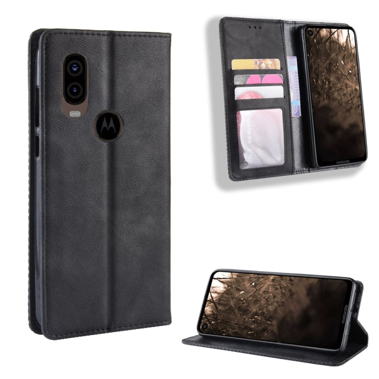 Magnetic Buckle Retro Crazy Horse Texture Horizontal Flip Leather Case for Motorola One Vision , with Holder & Card Slots & Photo Frame, For MOTO One Vision