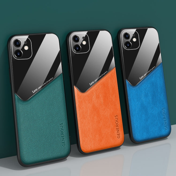 All-inclusive Leather + Organic Glass Phone Case with Metal Iron Sheet, For iPhone 11, For iPhone 11 Pro, For iPhone 11 Pro Max