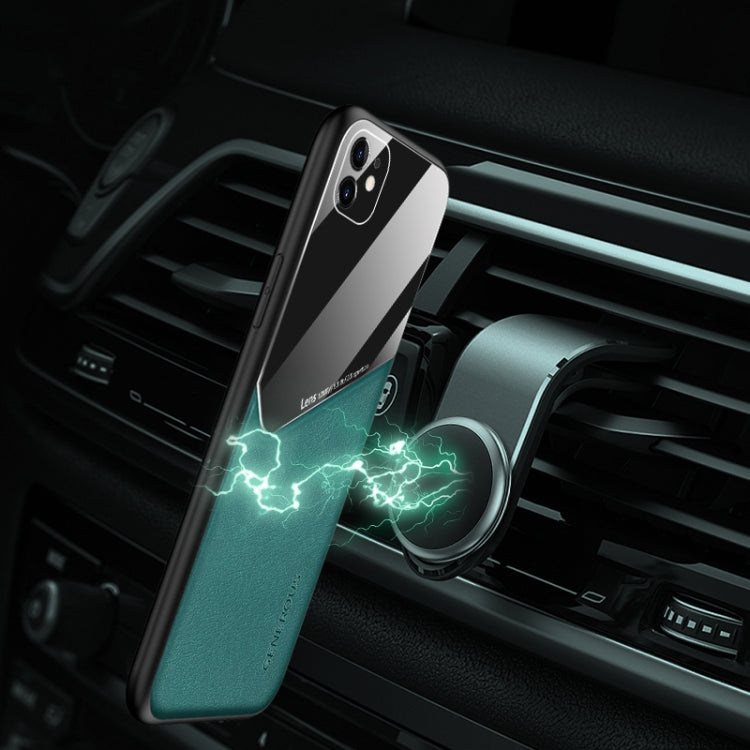 All-inclusive Leather + Organic Glass Phone Case with Metal Iron Sheet, For iPhone 11, For iPhone 11 Pro, For iPhone 11 Pro Max