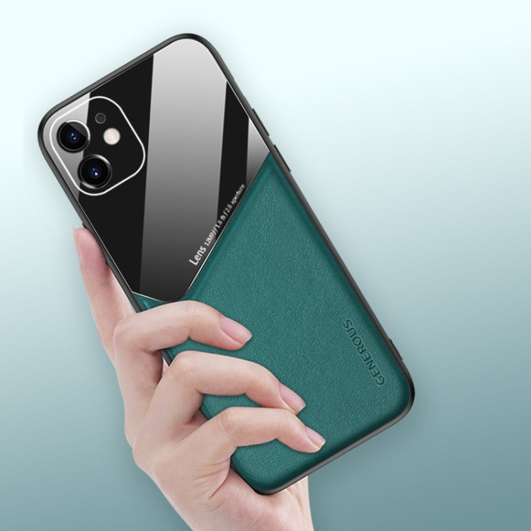 All-inclusive Leather + Organic Glass Phone Case with Metal Iron Sheet, For iPhone 11, For iPhone 11 Pro, For iPhone 11 Pro Max
