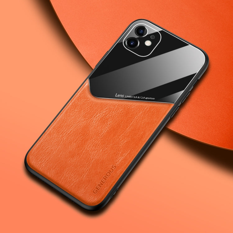 All-inclusive Leather + Organic Glass Phone Case with Metal Iron Sheet, For iPhone 11, For iPhone 11 Pro, For iPhone 11 Pro Max