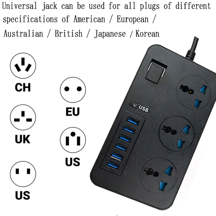 T09 3000W High Power Multi-Function Plug-in 3-Hole International Universal Jack + 6 USB Intelligent Charging, EU PLUG, US PLUG
