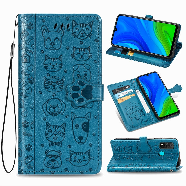 Lovely Cat and Dog Embossing Pattern Horizontal Flip Leather Case , with Holder & Card Slots & Wallet & Cartoon Clasp & Lanyard, For Huawei P Smart 2020, For Xiaomi Mi 10 Lite 5G, For Xiaomi Redmi 10X & Note 9