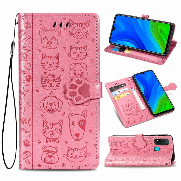 Lovely Cat and Dog Embossing Pattern Horizontal Flip Leather Case , with Holder & Card Slots & Wallet & Cartoon Clasp & Lanyard, For Huawei P Smart 2020, For Xiaomi Mi 10 Lite 5G, For Xiaomi Redmi 10X & Note 9