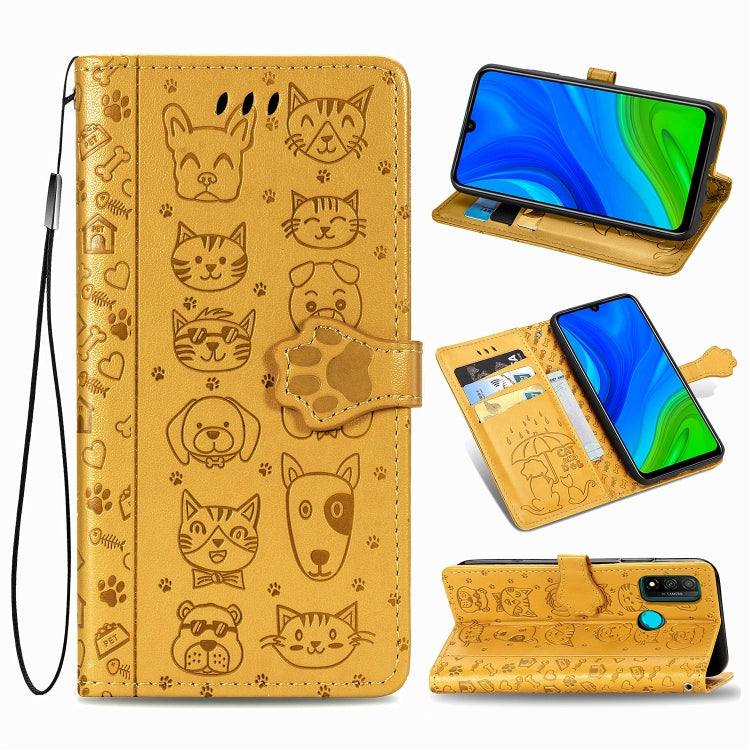 Lovely Cat and Dog Embossing Pattern Horizontal Flip Leather Case , with Holder & Card Slots & Wallet & Cartoon Clasp & Lanyard, For Huawei P Smart 2020, For Xiaomi Mi 10 Lite 5G, For Xiaomi Redmi 10X & Note 9