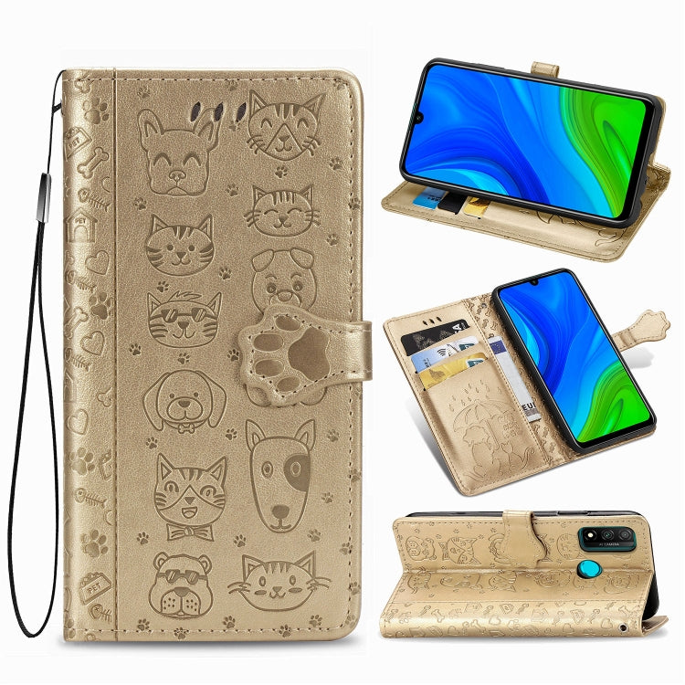Lovely Cat and Dog Embossing Pattern Horizontal Flip Leather Case , with Holder & Card Slots & Wallet & Cartoon Clasp & Lanyard, For Huawei P Smart 2020, For Xiaomi Mi 10 Lite 5G, For Xiaomi Redmi 10X & Note 9