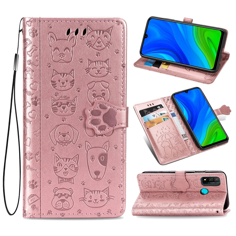 Lovely Cat and Dog Embossing Pattern Horizontal Flip Leather Case , with Holder & Card Slots & Wallet & Cartoon Clasp & Lanyard, For Huawei P Smart 2020, For Xiaomi Mi 10 Lite 5G, For Xiaomi Redmi 10X & Note 9