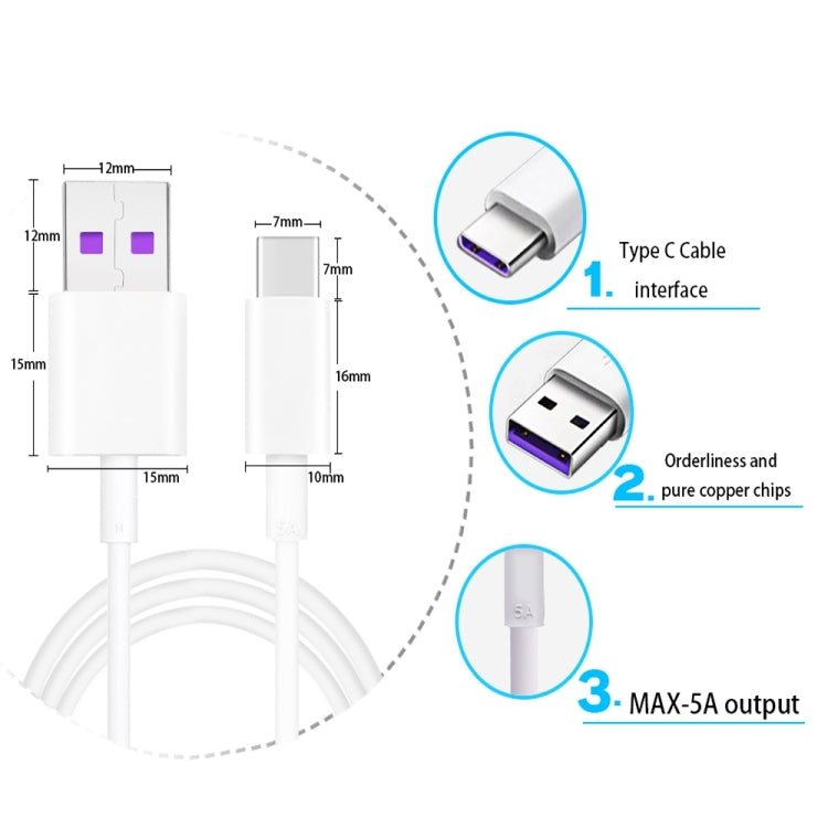 5A USB to USB-C / Type-C Mobile Phone Tablet PC Universal Super Fast Charging Data Cable, 1m, 1.5m