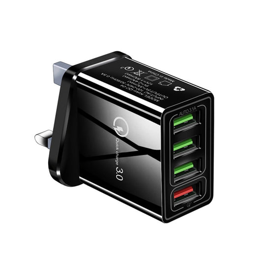30W QC 3.0 USB + 3 USB 2.0 Ports Mobile Phone Tablet PC Universal Quick Charger Travel Charger, UK Plug, UK Plug