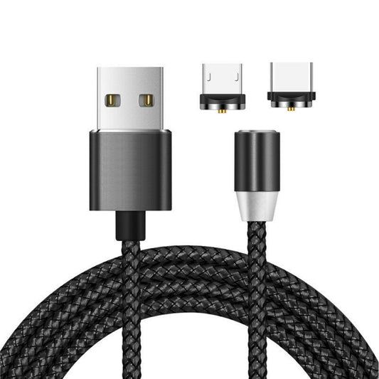 2 in 1 USB to Micro USB + USB-C / Type-C Magnetic Metal Connector Nylon Two-color Braided Magnetic Charging Cable, Cable Length: 1m, Micro USB + USB-C / Type-C