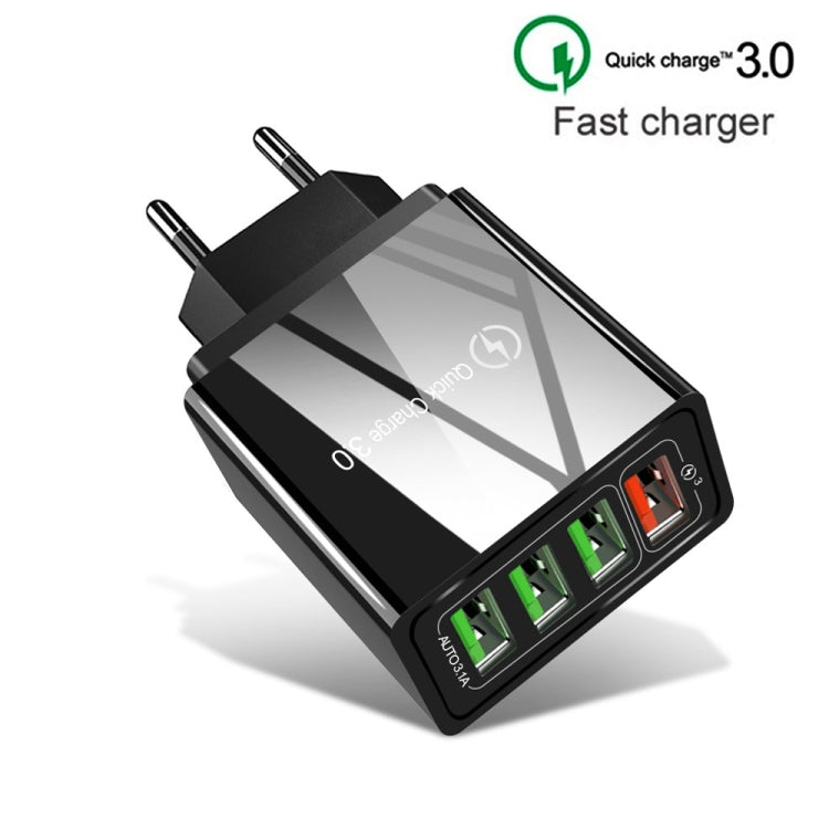 2 in 1 1m USB to Micro USB Data Cable + 30W QC 3.0 4 USB Interfaces Mobile Phone Tablet PC Universal Quick Charger Travel Charger Set, EU Plug, Micro USB Set EU Plug