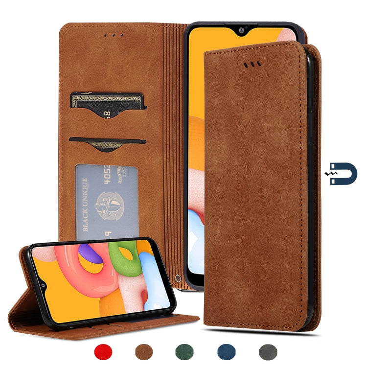 Retro Skin Feel Business Magnetic Horizontal Flip Leather Case, For Samsung Galaxy A01 (EU), For Samsung Galaxy A11 (US), For Samsung Galaxy A21  (EU), For Samsung Galaxy A31, For Samsung Galaxy A41 (EU), For Samsung Galaxy A51 5G                      ...