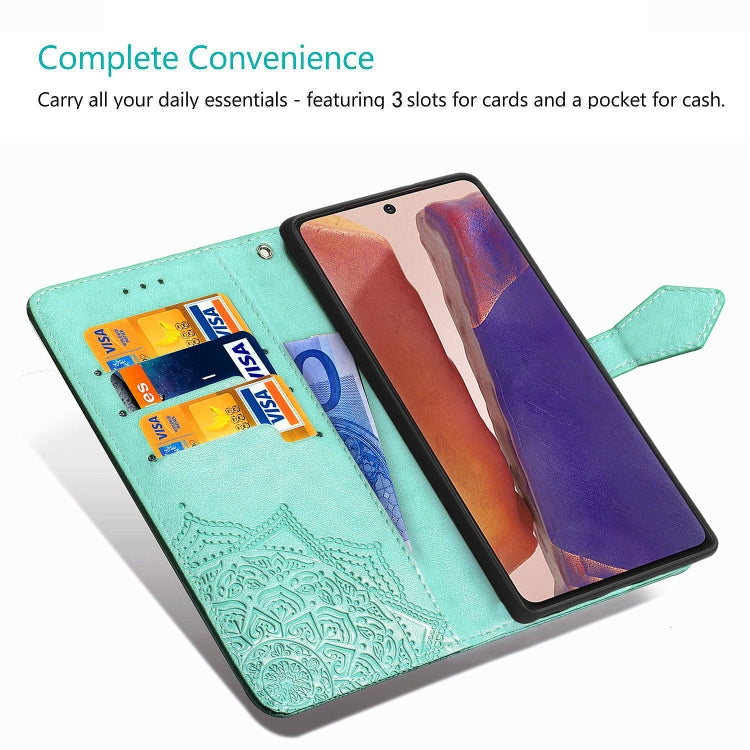 Mandala Flower Embossed Horizontal Flip Leather Case with Bracket / Card Slot / Wallet / Lanyard, For Galaxy Note20, For Galaxy Note20 Ultra