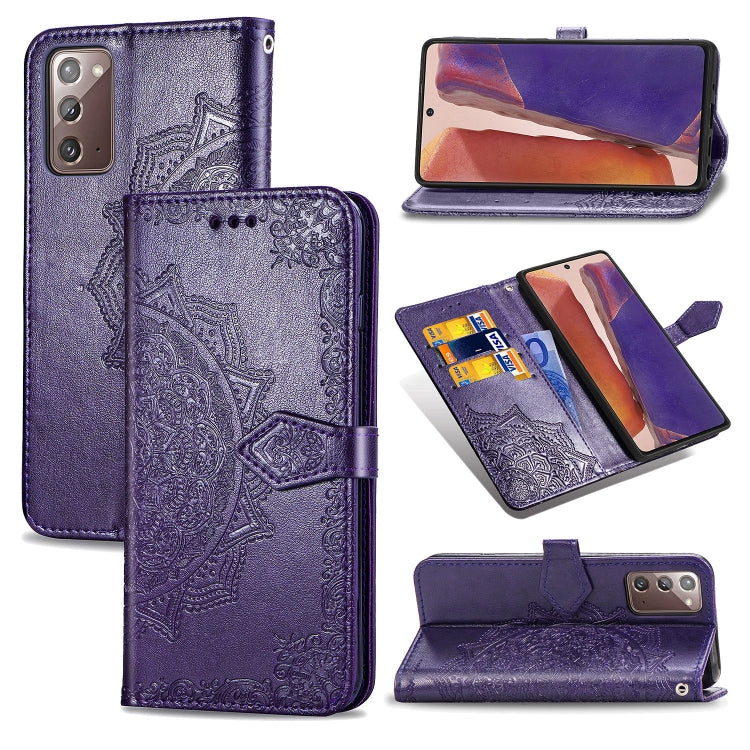 Mandala Flower Embossed Horizontal Flip Leather Case with Bracket / Card Slot / Wallet / Lanyard, For Galaxy Note20, For Galaxy Note20 Ultra