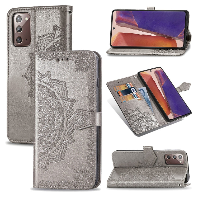 Mandala Flower Embossed Horizontal Flip Leather Case with Bracket / Card Slot / Wallet / Lanyard, For Galaxy Note20, For Galaxy Note20 Ultra
