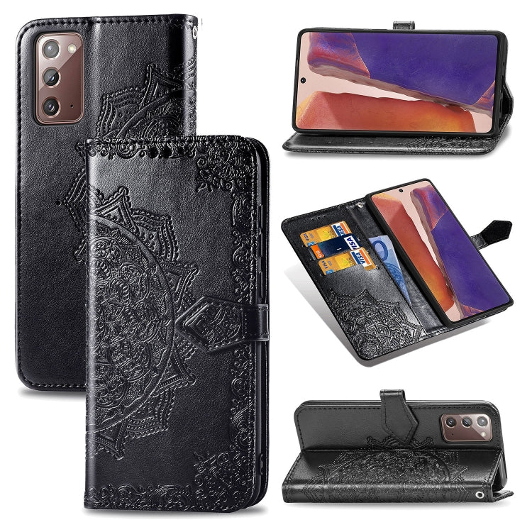 Mandala Flower Embossed Horizontal Flip Leather Case with Bracket / Card Slot / Wallet / Lanyard, For Galaxy Note20, For Galaxy Note20 Ultra