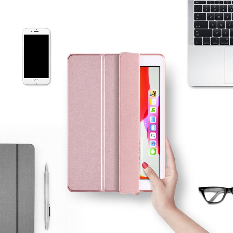 For iPad 10.2 inch 2019 / iPad Pro 10.5 inch Three-folding Surface PU Leather TPU Matte Soft Bottom Case with Holder & Sleep / Wake-up Function, Black, Rose Gold, Navy Blue, Gold, Sky blue, Red, Mint Green