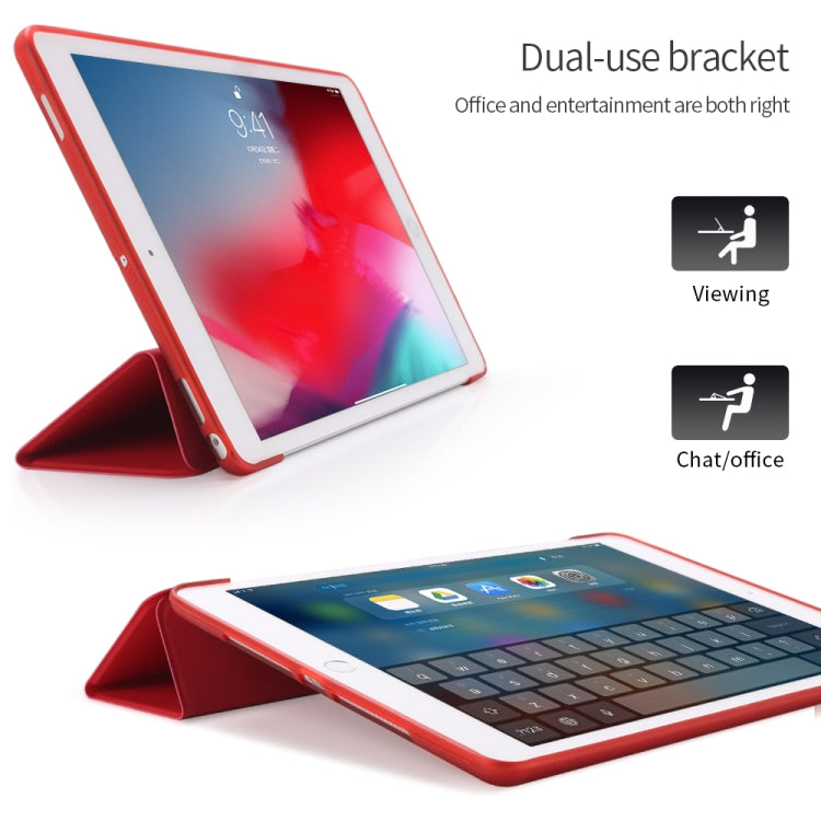 For iPad 10.2 inch 2019 / iPad Pro 10.5 inch Three-folding Surface PU Leather TPU Matte Soft Bottom Case with Holder & Sleep / Wake-up Function, Black, Rose Gold, Navy Blue, Gold, Sky blue, Red, Mint Green
