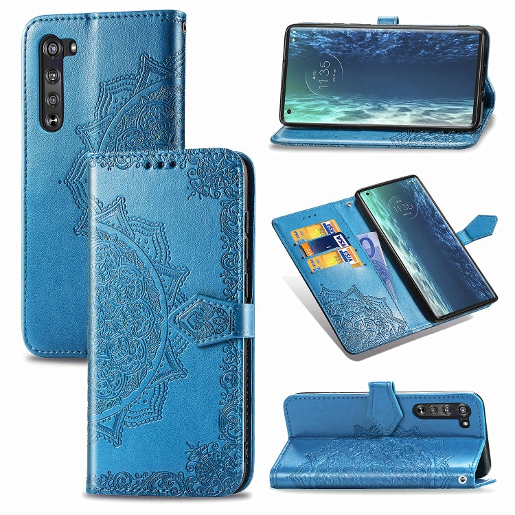 Mandala Flower Embossed Horizontal Flip Leather Case with Bracket / Card Slot / Wallet / Lanyard, For Motorola One Fusion Plus, For Motorola Edge