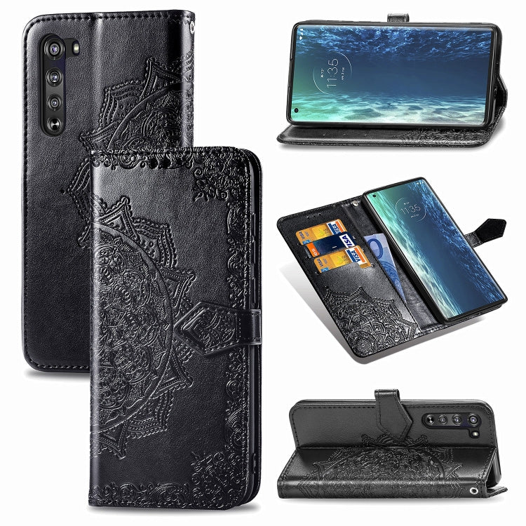 Mandala Flower Embossed Horizontal Flip Leather Case with Bracket / Card Slot / Wallet / Lanyard, For Motorola One Fusion Plus, For Motorola Edge