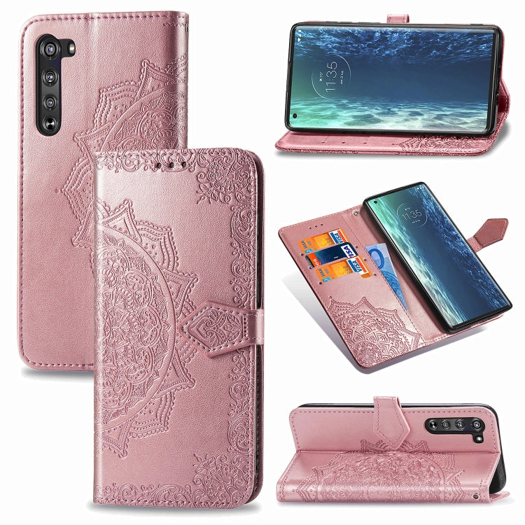 Mandala Flower Embossed Horizontal Flip Leather Case with Bracket / Card Slot / Wallet / Lanyard, For Motorola One Fusion Plus, For Motorola Edge