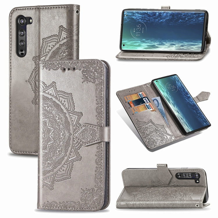 Mandala Flower Embossed Horizontal Flip Leather Case with Bracket / Card Slot / Wallet / Lanyard, For Motorola One Fusion Plus, For Motorola Edge