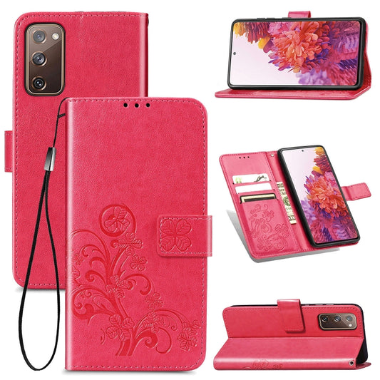 Four-leaf Clasp Embossed Buckle Mobile Phone Protection Leather Case with Lanyard & Card Slot & Wallet & Bracket Function, For Galaxy S20 FE / S20 Lite