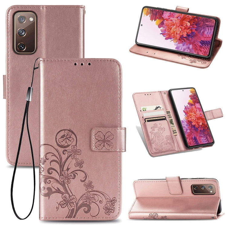 Four-leaf Clasp Embossed Buckle Mobile Phone Protection Leather Case with Lanyard & Card Slot & Wallet & Bracket Function, For Galaxy S20 FE / S20 Lite