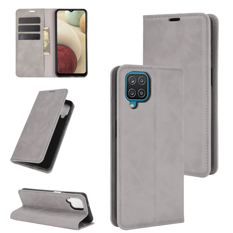 For Samsung Galaxy A12 Retro-skin Business Magnetic Suction Leather Case with Holder & Card Slots & Wallet, For Galaxy A12