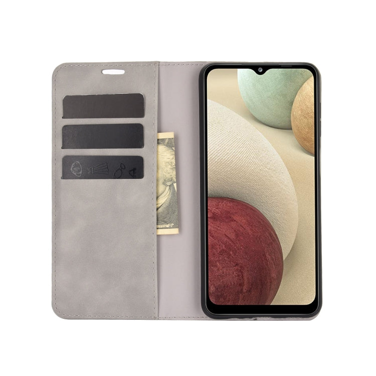 For Samsung Galaxy A12 Retro-skin Business Magnetic Suction Leather Case with Holder & Card Slots & Wallet, For Galaxy A12