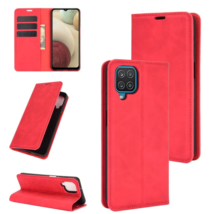 For Samsung Galaxy A12 Retro-skin Business Magnetic Suction Leather Case with Holder & Card Slots & Wallet, For Galaxy A12
