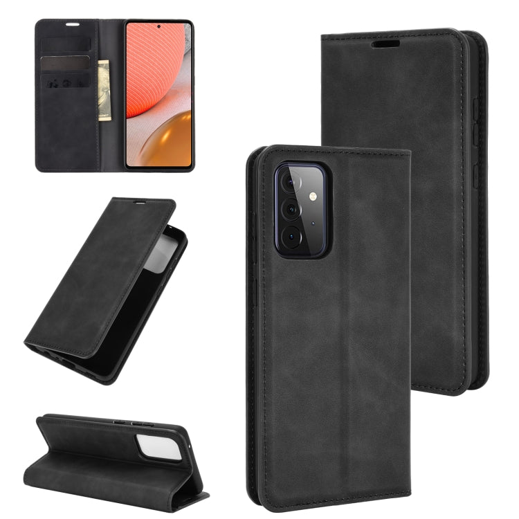 For Samsung Galaxy A72 5G Retro-skin Business Magnetic Suction Leather Case with Holder & Card Slots & Wallet, For Galaxy A72 5G