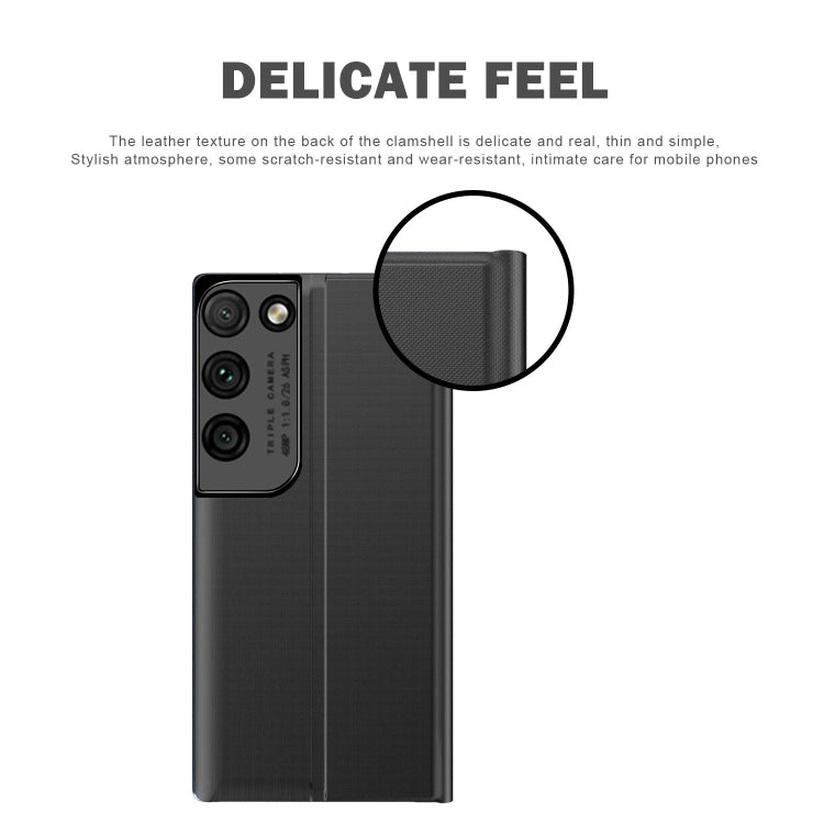 Plain Texture Cloth Attraction Flip Holder Leather Phone Case, For Galaxy S21 Ultra 5G, For Galaxy S21+ 5G, For Galaxy S21 5G