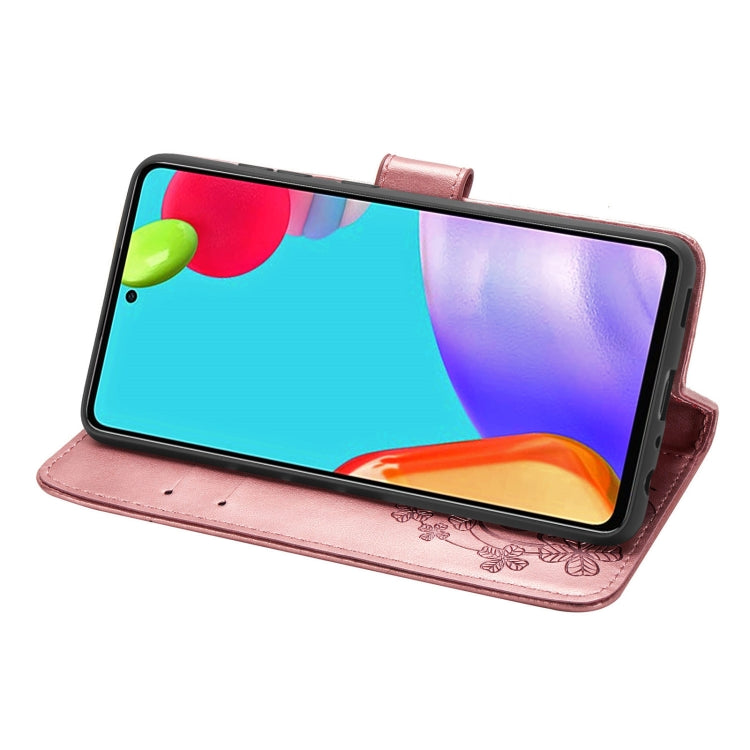 Four-leaf Clasp Embossed Buckle Mobile Phone Protection Leather Case with Lanyard & Card Slot & Wallet & Bracket Function, For Samsung Galaxy A52 5G, For Samsung Galaxy A72 5G, For Motorola MOTO E7