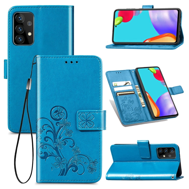 Four-leaf Clasp Embossed Buckle Mobile Phone Protection Leather Case with Lanyard & Card Slot & Wallet & Bracket Function, For Samsung Galaxy A52 5G, For Samsung Galaxy A72 5G, For Motorola MOTO E7