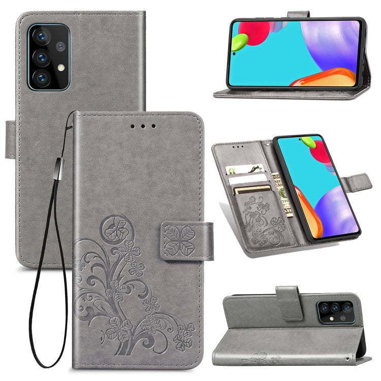Four-leaf Clasp Embossed Buckle Mobile Phone Protection Leather Case with Lanyard & Card Slot & Wallet & Bracket Function, For Samsung Galaxy A52 5G, For Samsung Galaxy A72 5G, For Motorola MOTO E7