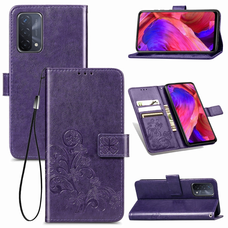 Four-leaf Clasp Embossed Buckle Mobile Phone Protection Leather Case with Lanyard & Card Slot & Wallet & Bracket Function, For Samsung Galaxy A02, For Xiaomi Redmi Note 10 4G, For Google Pixel 5A, For OPPO A93 5G, For LG Stylo 7, For Motorola E7 Power ...