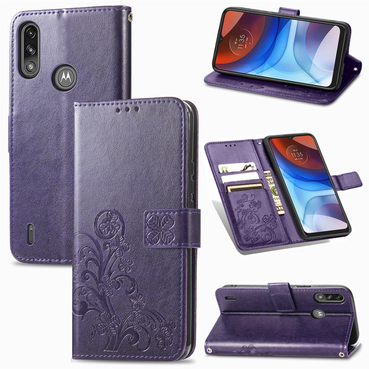Four-leaf Clasp Embossed Buckle Mobile Phone Protection Leather Case with Lanyard & Card Slot & Wallet & Bracket Function, For Samsung Galaxy A02, For Xiaomi Redmi Note 10 4G, For Google Pixel 5A, For OPPO A93 5G, For LG Stylo 7, For Motorola E7 Power ...