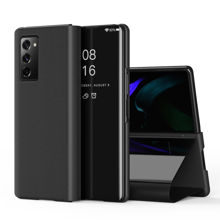 Plated Mirror Horizontal Flip Leather Case with Holder, For Samsung Galaxy Z Fold2 5G