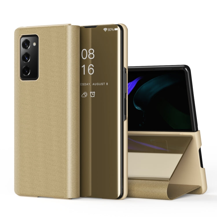 Plated Mirror Horizontal Flip Leather Case with Holder, For Samsung Galaxy Z Fold2 5G