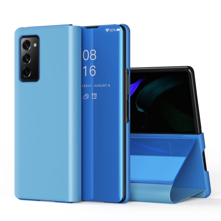 Plated Mirror Horizontal Flip Leather Case with Holder, For Samsung Galaxy Z Fold2 5G