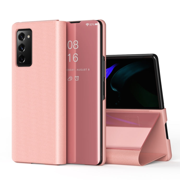 Plated Mirror Horizontal Flip Leather Case with Holder, For Samsung Galaxy Z Fold2 5G