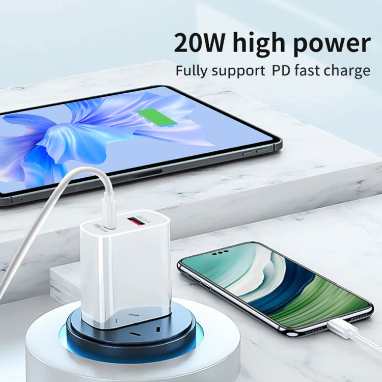 20W PD Type-C + QC 3.0 USB Interface Fast Charging Travel Charger with USB-C / Type-C to Type-C Fast Charge Data Cable, US Plug, AU Plug, EU Plug