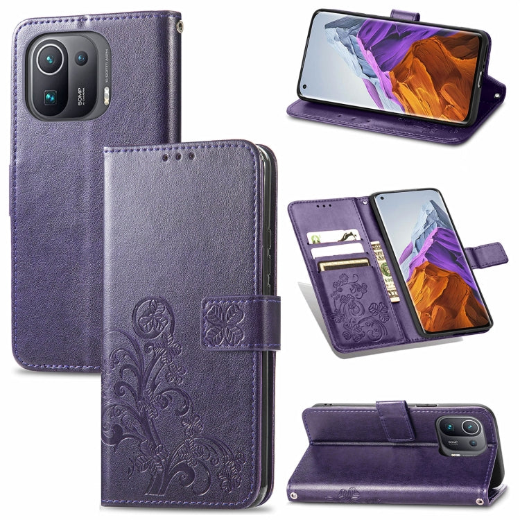 Four-leaf Clasp Embossed Buckle Mobile Phone Protection Leather Case with Lanyard & Card Slot & Wallet & Bracket Function, For OPPO Realme Q3 5G / Realme Q3i 5G, For OPPO Realme Q3 5G, For Xiaomi Mi 11 Pro, For Xiaomi Mi 11 Ultra, For ZTE A7S 2020