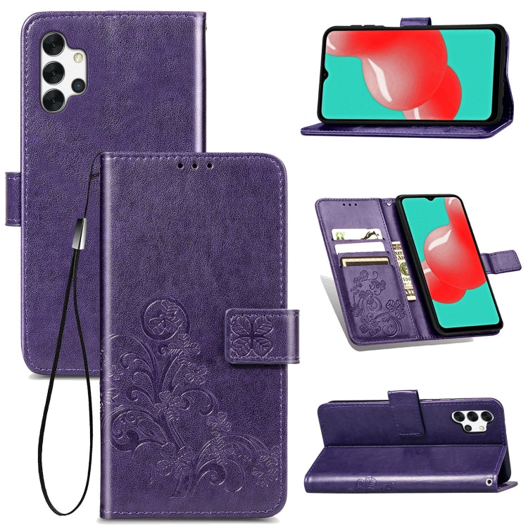 Four-leaf Clasp Embossed Buckle Mobile Phone Protection Leather Case with Lanyard & Card Slot & Wallet & Bracket Function, For Samsung Galaxy A32 4G, For Samsung Galaxy A22 5G, For Samsung Galaxy A22 4G, For OPPO F19, For LG Stylo 7 4G
