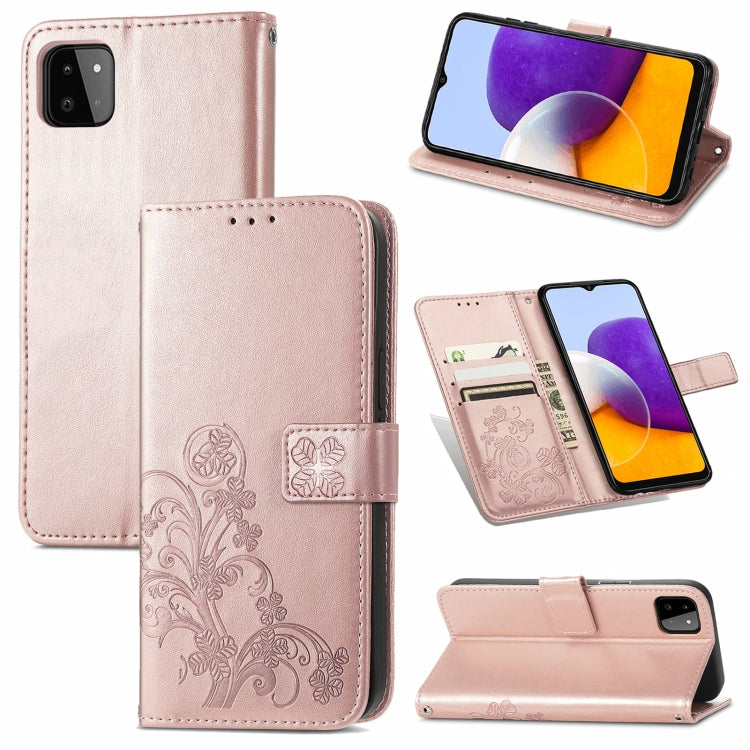Four-leaf Clasp Embossed Buckle Mobile Phone Protection Leather Case with Lanyard & Card Slot & Wallet & Bracket Function, For Samsung Galaxy A32 4G, For Samsung Galaxy A22 5G, For Samsung Galaxy A22 4G, For OPPO F19, For LG Stylo 7 4G